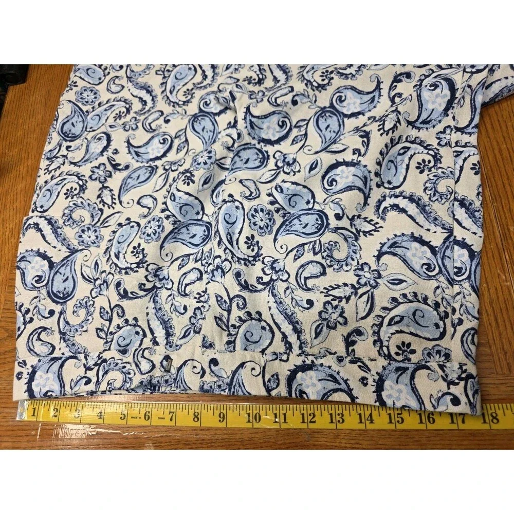 Zara Wide Leg Linen Pants Paisley Blue And White Size XL
